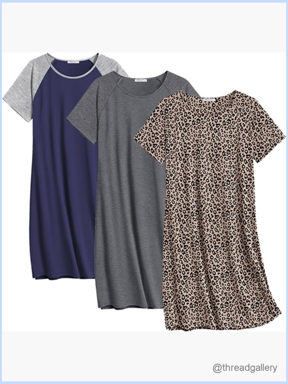 3 Pack Cotton Sleep Shirts Short Sleeve Nightgowns Soft Nightdress
